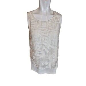 Elizabeth and James Tank Blouse Layered Organza Geometric Print Overlay White XS